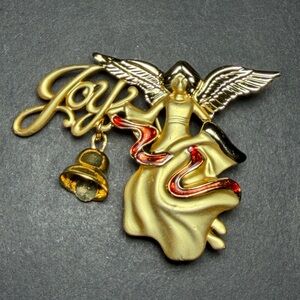Vintage Danecraft Christmas Joy Angel Bell Pin Brooch